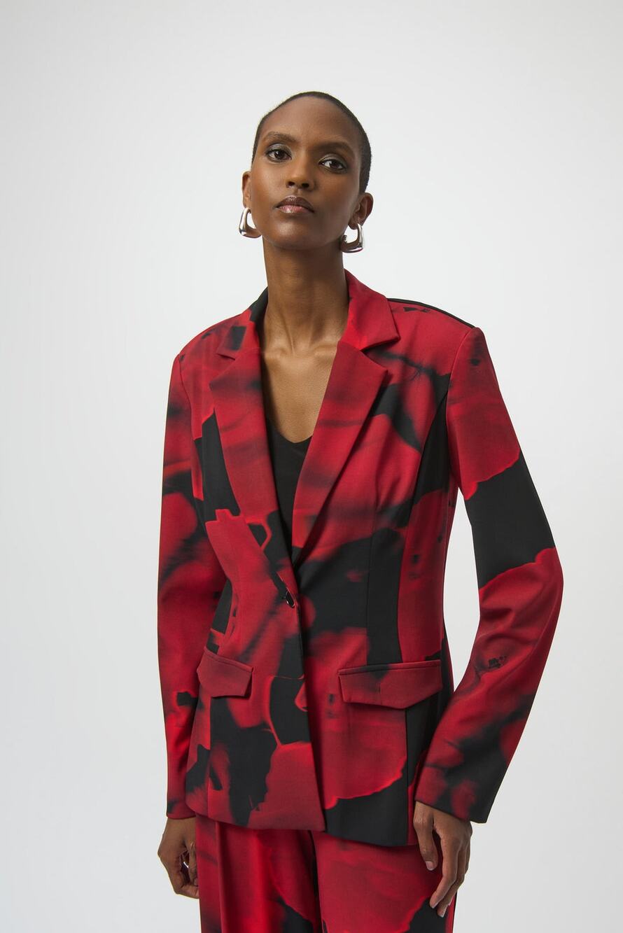 Joseph Ribkoff Blazer Large Red Abstract Whimsygoth Boho Office